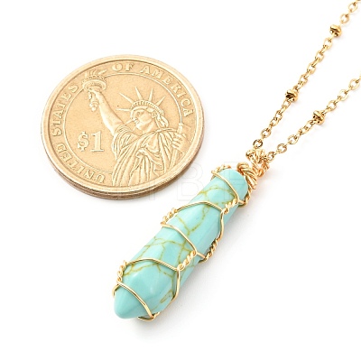 Double Pointed Synthetic Turquoise Pendant Necklace NJEW-JN03720-01-1