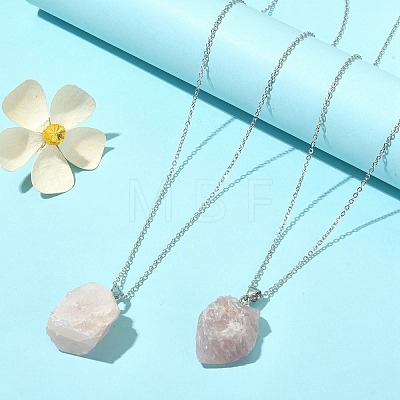 Natural Rose Quartz Nugget Pendant Necklace with 304 Stainless Steel Chains NJEW-JN04385-03-1