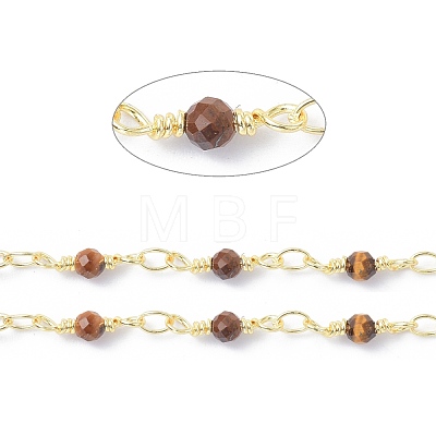 Brass & Natural Tiger Eye Handmade Beaded Chain CHC-D029-15G-11-1