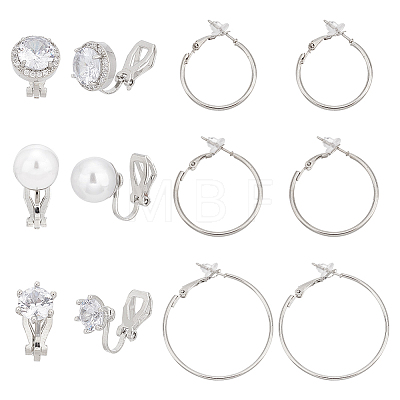 ANATTASOUL 6 Pair 6 Style Brass Clip-on Earrings & Hoop Earrings Sets EJEW-AN0002-43-1