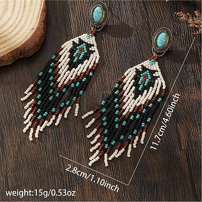 Bohemian Handmade Glass Seed Beads Tassel Stud Earrings EB9542-2-1