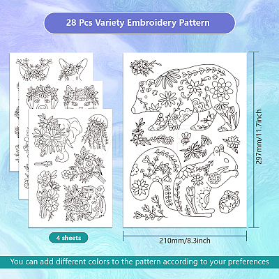 4 Sheets 11.6x8.2 Inch Stick and Stitch Embroidery Patterns DIY-WH0455-024-1