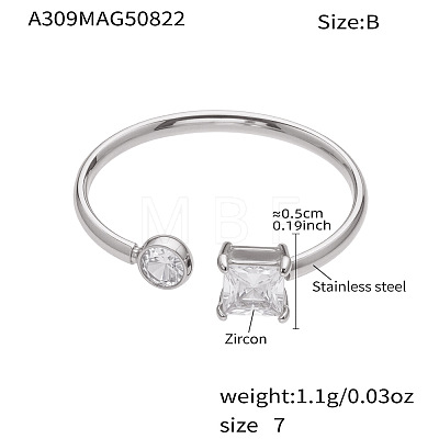 304 Stainless Steel Pave Clear Cubic Zirconia Cuff Open Rings WG1C9FF-02-1