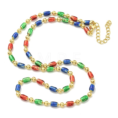 Brass Enamel Column Link Chain Necklaces NJEW-H039-06A-02G-1