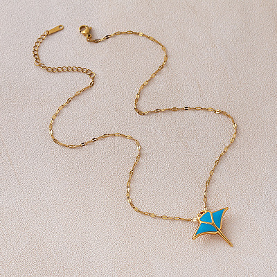 304 Stainless Steel Ocean Ray Fish Pendant Necklaces for Women RI8300-1