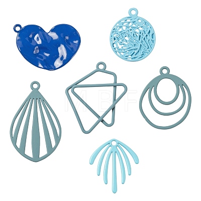24Pcs 6 Style Blue Series Spray Painted Alloy Pendants FIND-LS0001-62-1