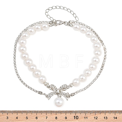 Alloy Micro Pave Clear Cubic Zirconia Bowknot Link 2-Strand Bracelets for Women AL-CBA3C8B-08P-1