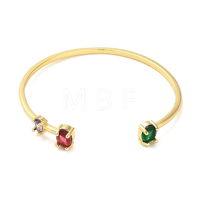 Brass Pave Green & Red Glass Open Cuff Bangles for Women BJEW-M312-07G-1