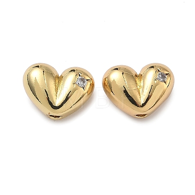 Heart Brass Micro Pave Clear Cubic Zirconia Beads KK-H256-11G-1