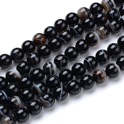 Natural Black Agate Bead Strands X-G-R412-19-8mm-1