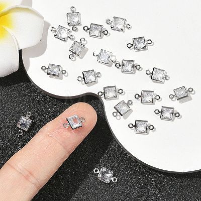 SHEGRACE Brass Pave Cubic Zirconia Square Connector Charms XGRQ2O292-440A-P-1