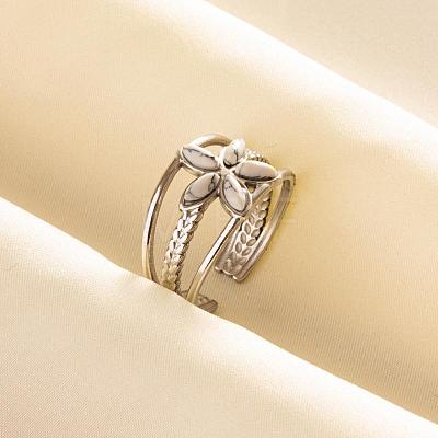 304 Stainless Steel Flower Cuff Rings WH9227-4-1