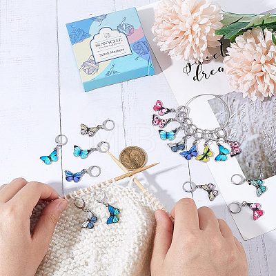 20Pcs 10 Colors Alloy Enamel Butterfly Charms Locking Stitch Markers HJEW-SC0001-28-1