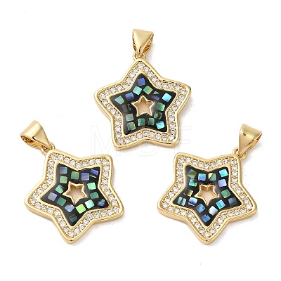 Star Rack Plating Brass Cubic Zirconia Pendants KK-K385-050G-1