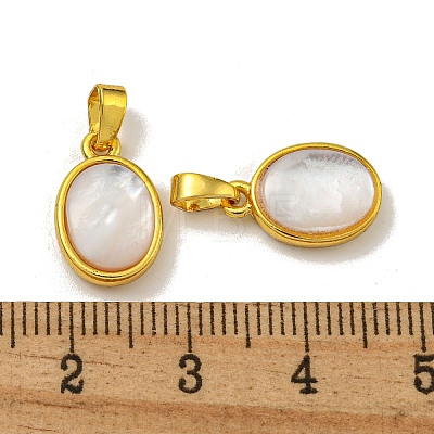 Rack Plating Brass Pave Natural White Shell Oval Charms KK-U025-07G-01-1