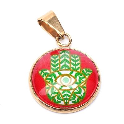Hamsa Hand/Hand of Fatima/Hand of Miriam Theme Glass Pendants GLAA-R182-G-1