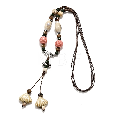 Ethnic Style Alloy & Porcelain Ceramic Beads Pendant Tassel Y Necklaces NJEW-D308-03A-1