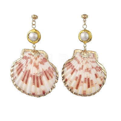 Electroplate Natural Sea Shell Dangle Earrings EJEW-JE07373-1