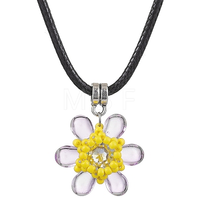 Glass Rhinestone & Glass Seed Beads Beaded Flower Pendant Necklaces NJEW-MZ00078-01-1