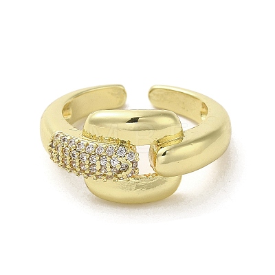 Rack Plating Brass with Clear Cubic Zirconia Cuff Rings RJEW-G308-01C-G-1