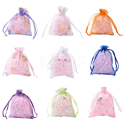 Kissitty 100Pcs 2 Style Gold Stamping Butterfly Rectangle Organza Gift Bags OP-KS0001-01-1