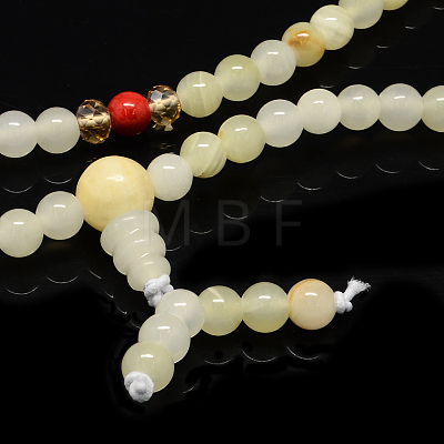 4-Loop Wrap Buddha Meditation Yellow Jade Beaded Bracelets BJEW-R040-6mm-10-1