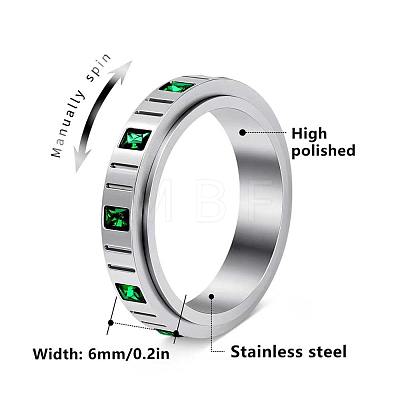 304 Stainless Steel Micro Pave Cubic Zirconia Rotating Finger Rings WGCDCC2-02-1