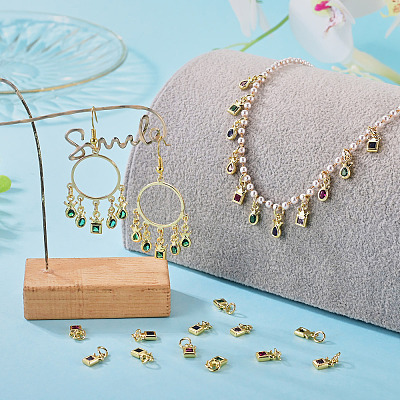 20Pcs 4 Colors Brass Cubic Zirconia Charms KK-TA0009-13B-1