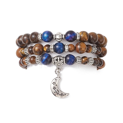 Adjustable Natural Tiger Eye Stretch Stackable Bracelets BJEW-JB13030-1