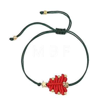 Adjustable Christmas Tree Braided Nylon String Bracelets with Brass Star BJEW-TA00762-01-1