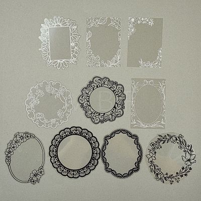 10Pcs 10 Styles Vintage Lace Waterproof PET Stickers Sets DIY-M066-05D-1