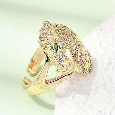 Brass Micro Pave Cubic Zirconia Cuff Open Rings for Women RJEW-F216-02G-1