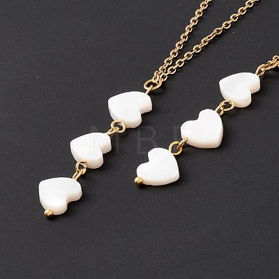 Natural Shell Heart Pendant Necklace with 304 Stainless Steel Cable Chain for Women NJEW-C016-02G-1