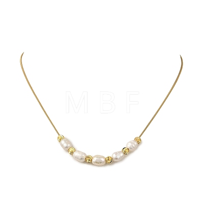 Natural Cultured Freshwater Pearl Rice Beaded Necklaces with Brass Round Snake Chains NJEW-JN06399-1