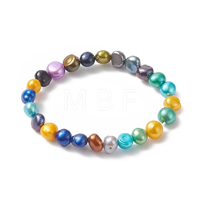 2Pcs 2 Size Dyed Natural Pearl Beaded Stretch Bracelets Set for Mother and Daughter BJEW-JB09189-1