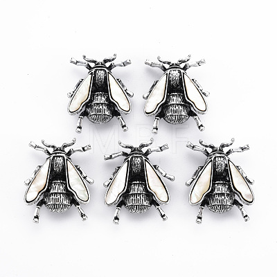 Natural White Shell Beetle Brooch PALLOY-Q438-009A-RS-1