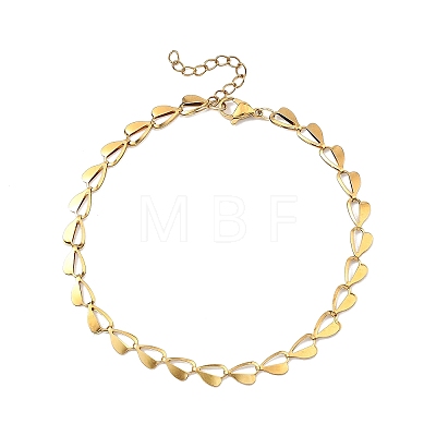 2Pcs 2 Colors Valentine's Day 304 Stainless Steel Heart Link Chain Anklets for Women AJEW-AN00801-1