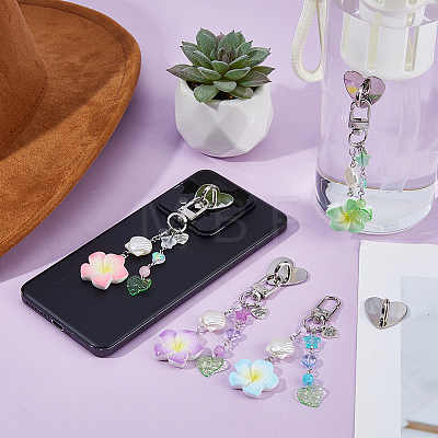 4Pcs Flower Resin & Glass Pendant Decorations HJEW-FH00278-1