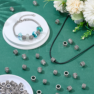 60Pcs Column Tibetan Style Alloy European Beads TIBEB-SP0001-24-1