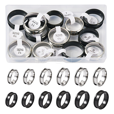 Yilisi 12Pcs 12 Style Stainless Steel Grooved Finger Ring Settings STAS-YS0001-24-1