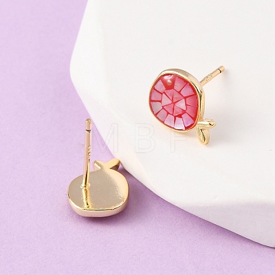 Brass Enamel Fish Stud Earrings EJEW-I322-05G-1