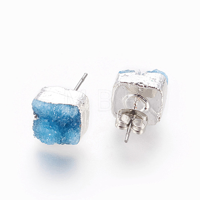 Natural Dyed Druzy Quartz Stud Earrings EJEW-P166-A04-1