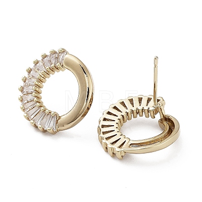 Donut Brass with Cubic Zirconia Stud Earrings EJEW-G371-09G-1