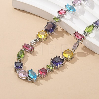 Brass Micro Pave Colorful Cubic Zirconia Link Chain Necklaces NJEW-M089-01P-1