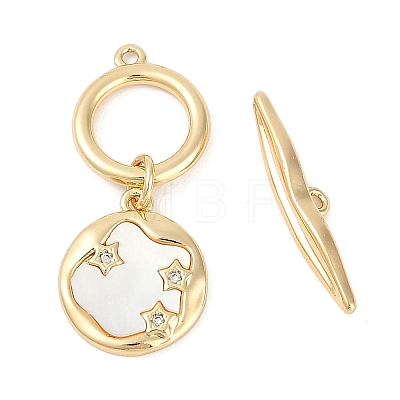 Brass Micro Pave Clear Cubic Zirconia Toggle Clasps KK-K391-27G-1