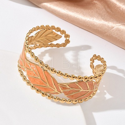 304 Stainless Steel Enamel Cuff Open Bangles for Women BJEW-F542-01G-02-1