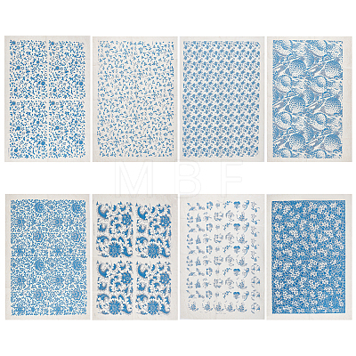 8 Sheets 8 Style Paper Ceramic Decals DIY-BC0005-71-1