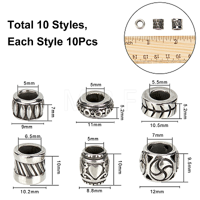  10 Style 304 Stainless Steel European Beads STAS-NB0001-09AS-1