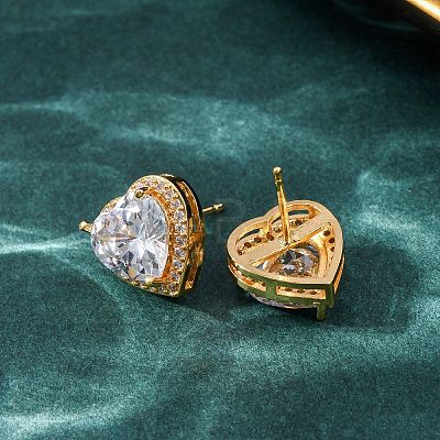 Brass Micro Pave Cubic Zirconia Stud Earrings for Women EJEW-F418-06G-1