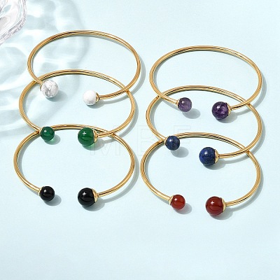 304 Stainless Steel & Nautral Gemstone Torque Bangles BJEW-H644-10G-1